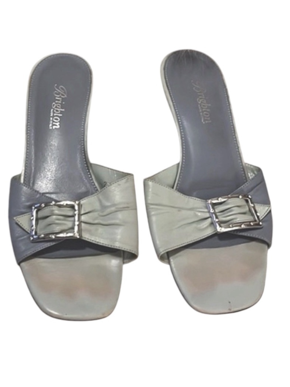Brighton Women’s Honey Two-tone Baby Blue Buckle Slide Slip On Sandals 6.5